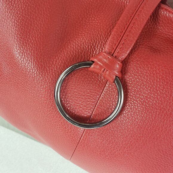 Vera Pelle Shoulder Bag Large Red Pebble Leather Purse with Ring Stitch Detail - Picture 2 of 11